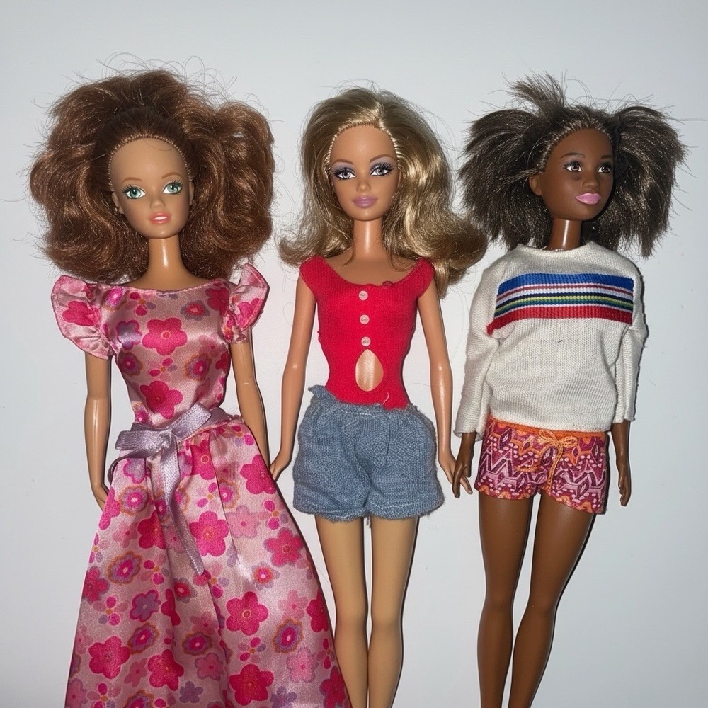 3- Barbie Doll Lot Different Hair/ Styles Dark Hair All Have Clothing